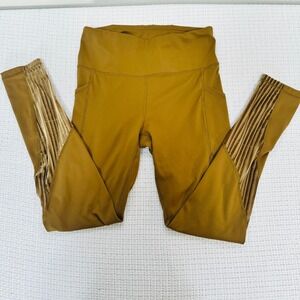 Mono B - Women Brown/Gold Ribbed Velvet Leggings- Activewear Pants‎ -Size M-Gym